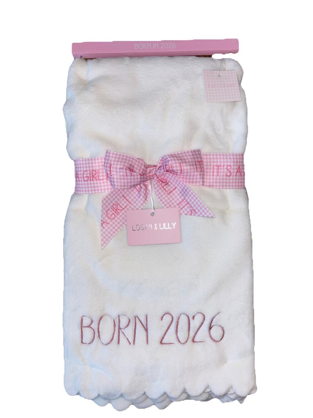 Baby Born 2026 White Pink Soft Baby Blanket 30” x 40” Gift Girl Logan & Lilly